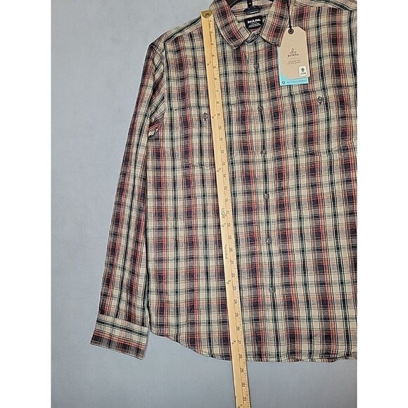prAna Button Up Flannel Shirt Men's Small Brown Plaid Organic Cotton, NWT $79 - Picture 6 of 8